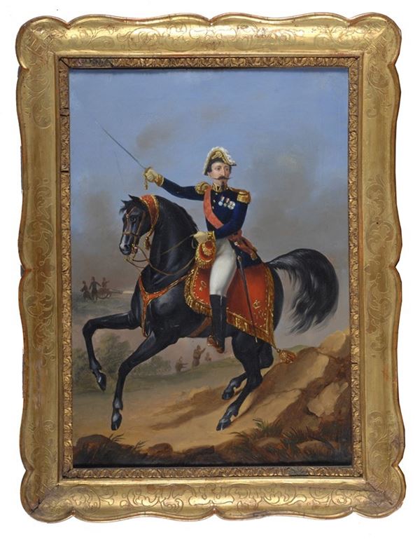 Anonimo, XIX sec. - Ritratto di Vittorio Emanuele II a cavallo