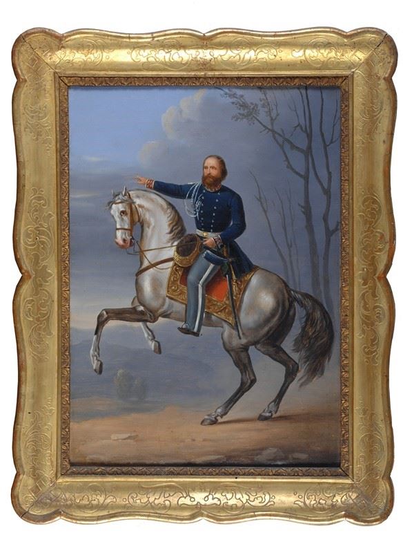 Anonimo, XIX sec. : Ritratto di Giuseppe Garibaldi  - Olio su tela - Asta Armi antiche e Militaria - Galleria Pananti Casa d'Aste
