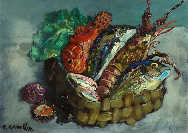 Giuseppe Cavallini - Natura morta con pesci