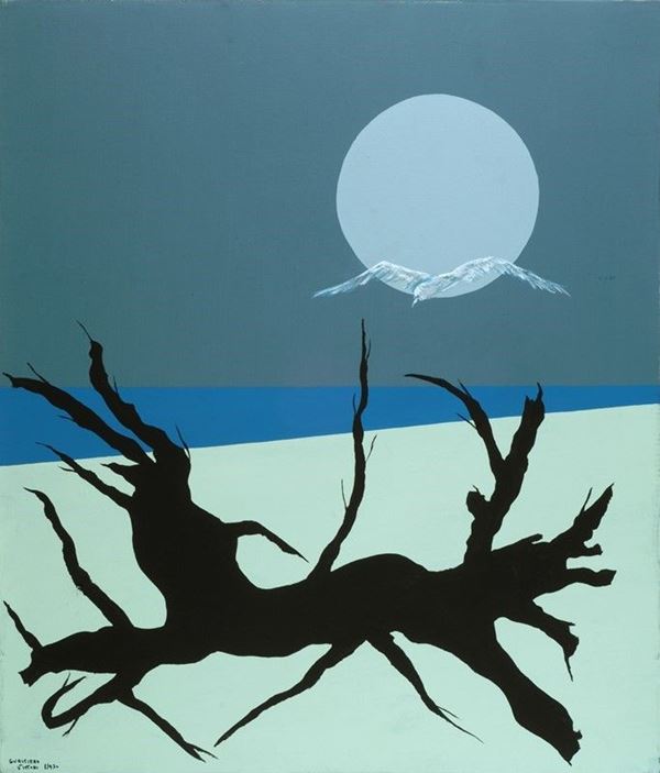 Gualtiero Vittori : Gabbiano e tronco  (1970)  - Acrilico su tela - Asta AUTORI DEL XX SEC - Galleria Pananti Casa d'Aste