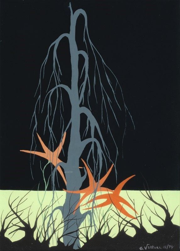 Gualtiero Vittori : Salice e fiori  (1974)  - Acrilico su tela - Asta AUTORI DEL XX SEC - Galleria Pananti Casa d'Aste