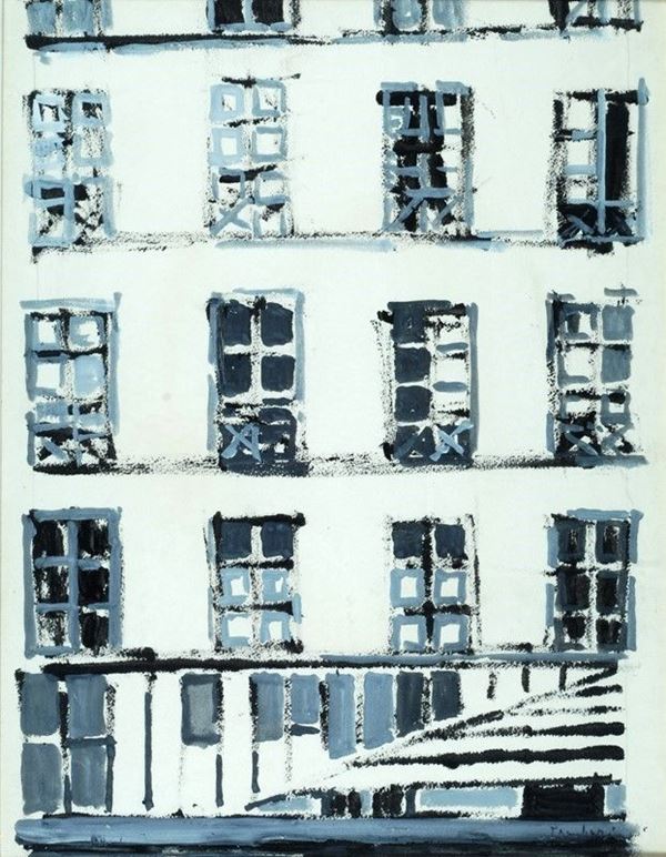 Orfeo Tamburi : Le finestre bianche e nere  (1962)  - Olio su tela - Asta Grafica ed Edizioni, Arte Moderna e Contemporanea - III - Galleria Pananti Casa d'Aste