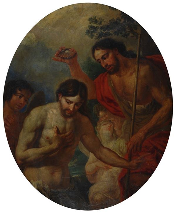 Scuola Italia Meridionale, XVIII sec.,Anonimo, XVIII sec. : Baptism of Christ  - Oil painting on canvas - Auction ANTIQUES - I - Galleria Pananti Casa d'Aste
