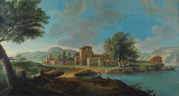 Attr. a Paolo Anesi : Veduta sul Tevere  - Olio su tela - Auction Antiquariato - I - Galleria Pananti Casa d'Aste