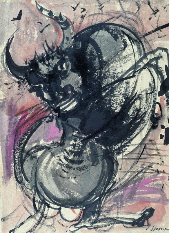 Luigi Spazzapan : Toro  - Inchiostro e acquerello su carta - Auction Grafica ed Edizioni, Arte Moderna e Contemporanea - III - Galleria Pananti Casa d'Aste