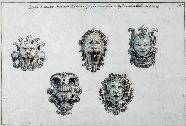 Giovanni Santini : Disegni di maschere  - Inchiostro su carta - Asta Antiquariato - I - Galleria Pananti Casa d'Aste