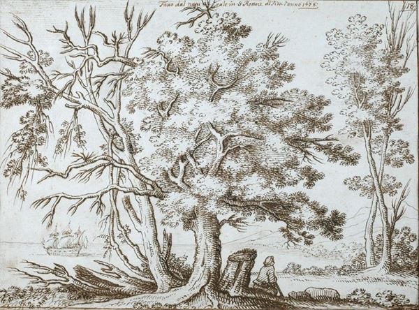 Giovanni Santini : Lungo la costa a San Rossore  (1678)  - Inchiostro su carta - Asta Antiquariato - I - Galleria Pananti Casa d'Aste