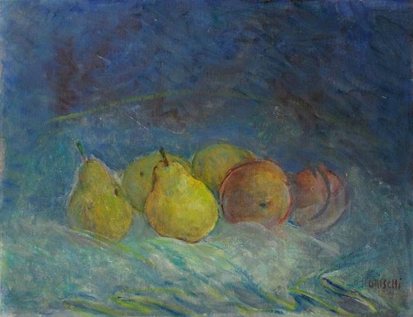 Italo Griselli : Natura morta con pere e mele  - Olio su cartone telato - Asta Grafica ed Edizioni, Arte Moderna e Contemporanea - III - Galleria Pananti Casa d'Aste