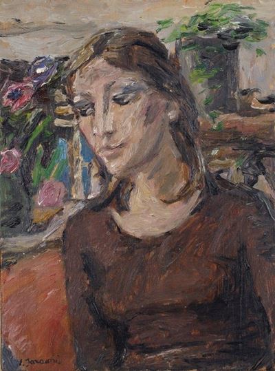 Ritratto di Donna con Fiori sullo Sfondo