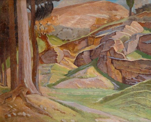 Raffaele De Grada : Paesaggio a Staggia  (1930)  - Olio su tela - Asta Grafica ed Edizioni, Arte Moderna e Contemporanea - III - Galleria Pananti Casa d'Aste