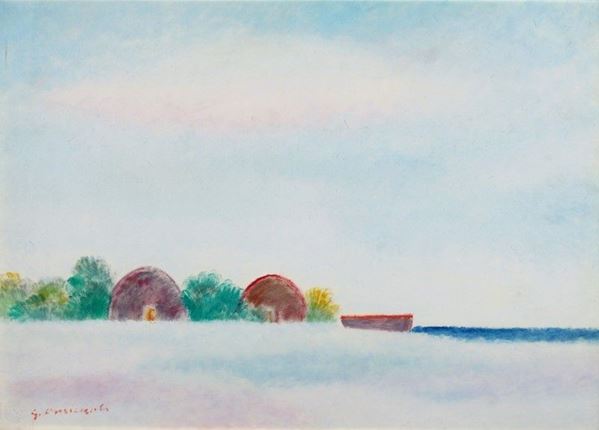Giovanni Omiccioli : Paesaggio  - Olio su cartone - Auction Grafica ed Edizioni, Arte Moderna e Contemporanea - III - Galleria Pananti Casa d'Aste