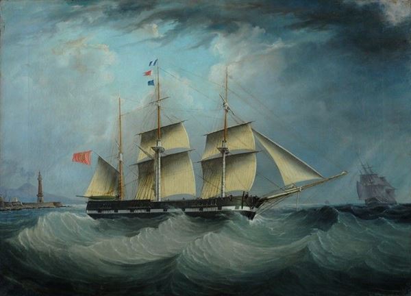 Giovanni Servitelli : Veliero nel Golfo di Napoli  (1852)  - Olio su tela - Auction AUTORI DEL XIX E XX SEC - II - Galleria Pananti Casa d'Aste