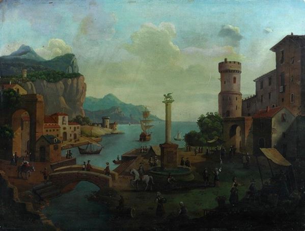 Scuola Italia Meridionale, fine XVIII sec. - Scene di vita di paese costiero