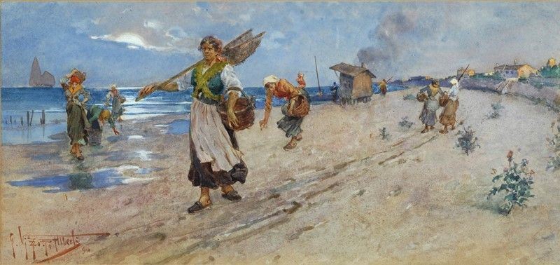 Giuseppe Vizzotto Alberti - Pescatrici sulla Spiaggia