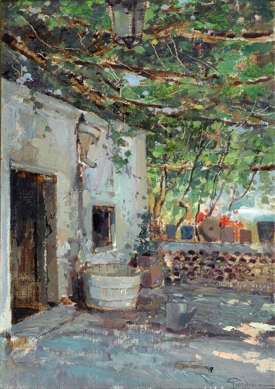 Felice Giordano : Pergolato  - Olio su cartone telato - Auction AUTORI DEL XIX E XX SEC - II - Galleria Pananti Casa d'Aste
