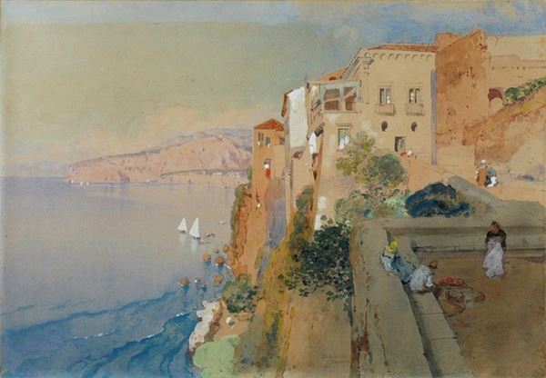 Edoardo Dalbono : Sorrento  - Acquerello su carta - Asta AUTORI DEL XIX E XX SEC - II - Galleria Pananti Casa d'Aste