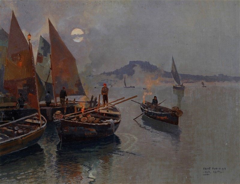 Fausto Pratella - Napoli, Notturno con Pescatori nel Golfo