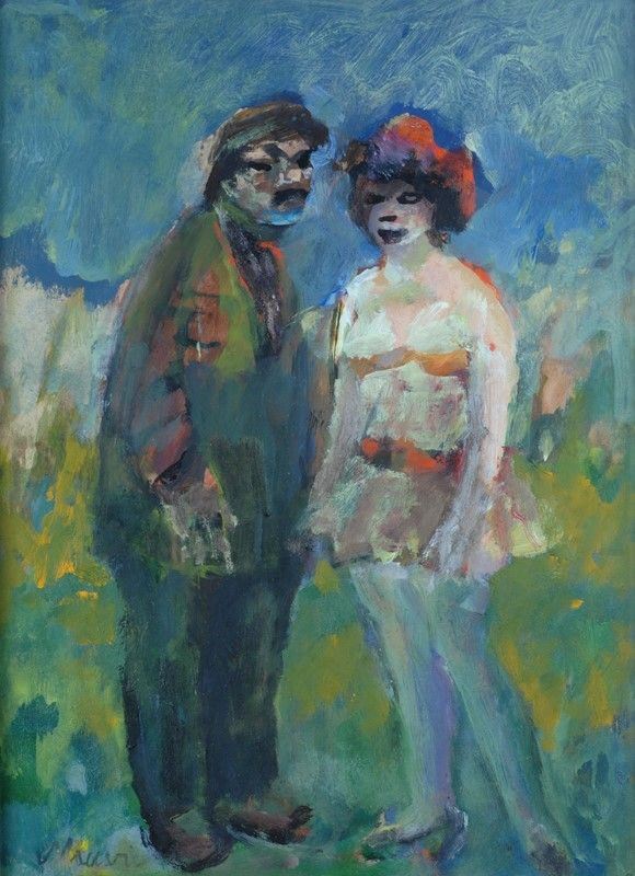 Mino Maccari : Incontro  - Olio su cartone telato - Asta ARTE MODERNA E CONTEMPORANEA - Galleria Pananti Casa d'Aste