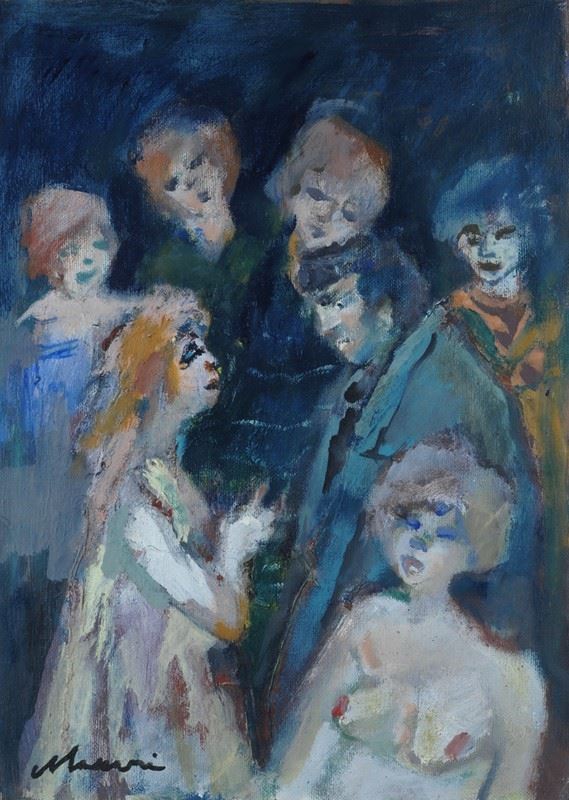 Mino Maccari : Donne  (1973)  - Olio su cartone telato - Asta ARTE MODERNA - AUTORI TOSCANI - Galleria Pananti Casa d'Aste