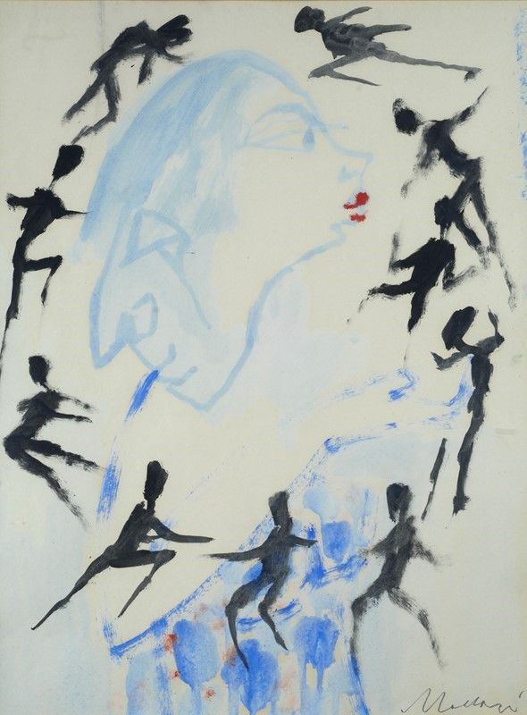 Mino Maccari : Lo scherzo   (1983)  - Acquerello su carta - Asta ARTE MODERNA E CONTEMPORANEA - Galleria Pananti Casa d'Aste