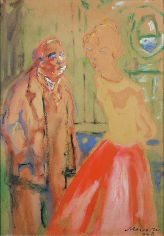 Mino Maccari : The master  (1950)  - Oil on paper - Auction MODERN  ART - TUSCANY AUTHORS - Galleria Pananti Casa d'Aste