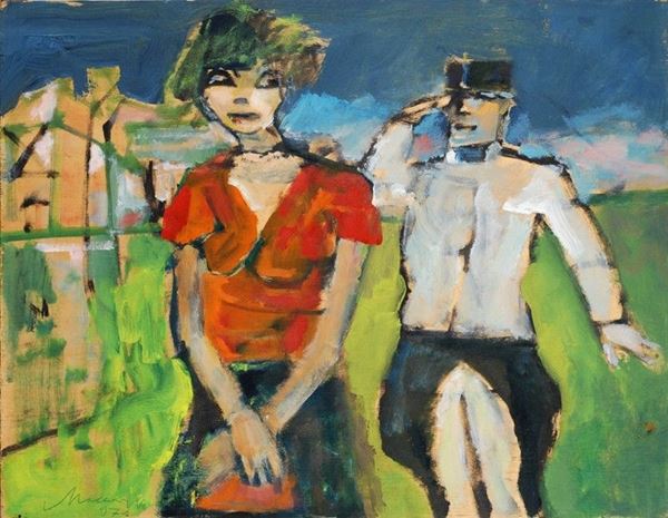 Mino Maccari : Il saluto di Von Stroheim  (1971)  - Olio su tavola xilografica (sul retro) - Asta ARTE MODERNA E CONTEMPORANEA - Galleria Pananti Casa d'Aste