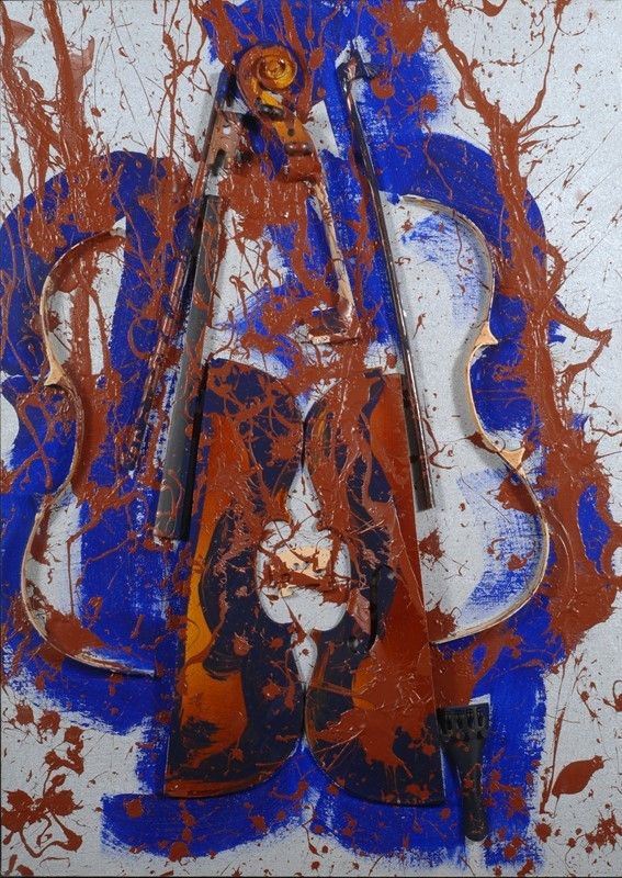 Fernandez Arman : Senza titolo  (2003)  - Acrilici e violino su tela - Asta Grafica ed Edizioni, Arte Moderna e Contemporanea - III - Galleria Pananti Casa d'Aste