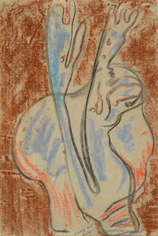 Emilio Vedova : Figura  (1945)  - Pastelli su carta - Asta Grafica ed Edizioni, Arte Moderna e Contemporanea - III - Galleria Pananti Casa d'Aste