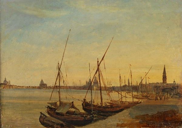 Anton Smink Van Pitloo : Veduta di Venezia  - Olio su carta riportata su tela - Auction AUTORI DEL XIX E XX SEC - II - Galleria Pananti Casa d'Aste