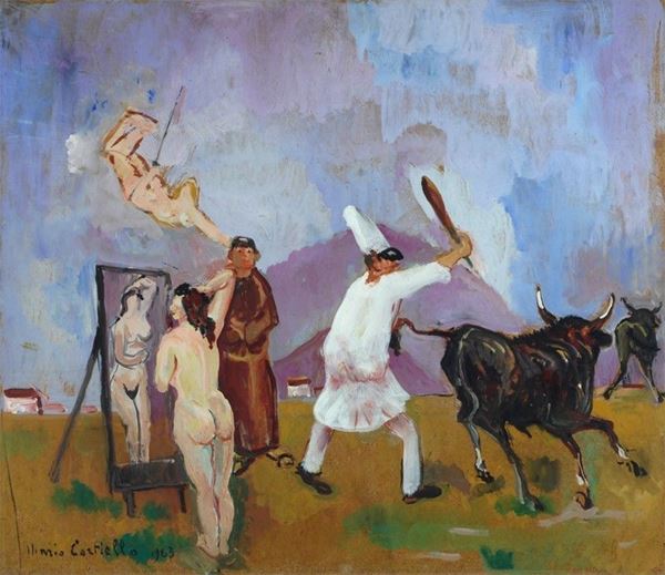 Mario Cortiello : La voce della natura vince la voce della ragione  (1963)  - Olio su masonite - Asta Grafica ed Edizioni, Arte Moderna e Contemporanea - III - Galleria Pananti Casa d'Aste