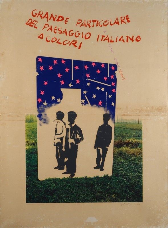 Mario Schifano : Grande particolare del paesaggio italiano a colori  - Serigrafia e tecnica mista su cartone riportato su tela - Asta Grafica ed Edizioni, Arte Moderna e Contemporanea - III - Galleria Pananti Casa d'Aste