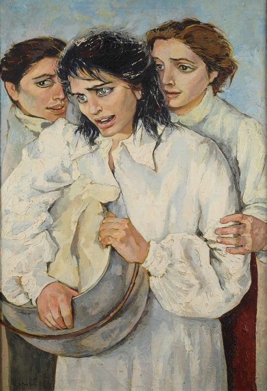 Anna Salvatore : Lavandaie  (1953)  - Olio su tela - Auction Grafica ed Edizioni, Arte Moderna e Contemporanea - III - Galleria Pananti Casa d'Aste