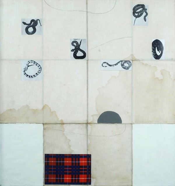 James Brown : Senza titolo  (1993)  - Tela di lino e collage su mappa - Auction Grafica ed Edizioni, Arte Moderna e Contemporanea - III - Galleria Pananti Casa d'Aste