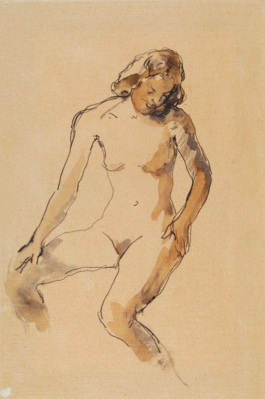 Giuseppe Graziosi : Nudo  - Inchiostro e acquerello su carta riportata su tela - Auction Grafica ed Edizioni, Arte Moderna e Contemporanea - III - Galleria Pananti Casa d'Aste