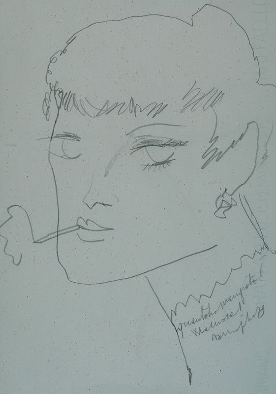 Alberto Manfredi : Volto di donna con sigaretta  (1979)  - Matita su carta - Asta Grafica ed Edizioni, Arte Moderna e Contemporanea - III - Galleria Pananti Casa d'Aste