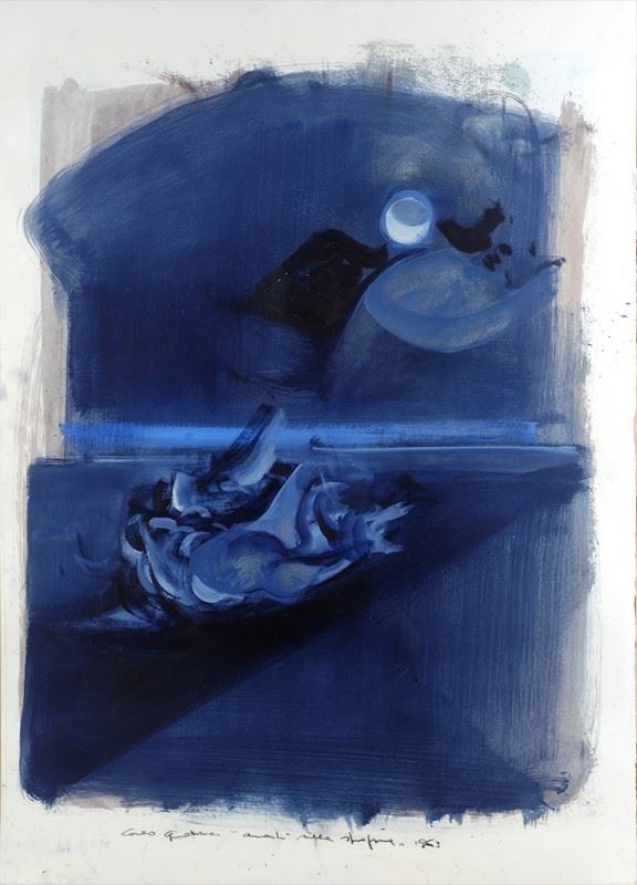 Carlo Guarienti : Lovers on the beach  (1963)  - Oil on cardboard - Auction CONTEMPORARY ART - Galleria Pananti Casa d'Aste