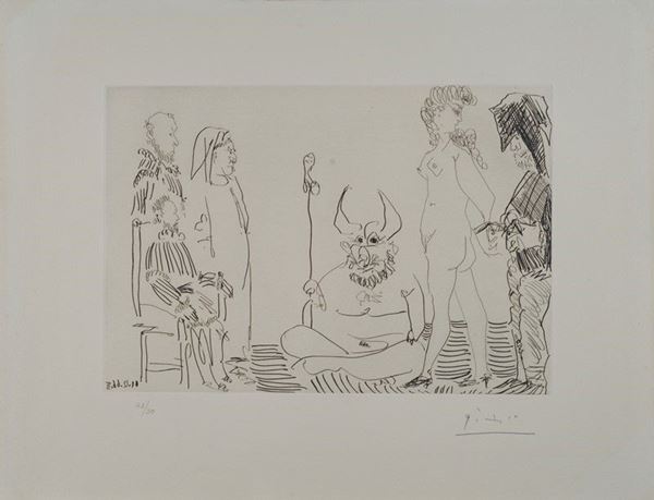 Pablo Picasso - Le cocu assistant a la comparution, devant l’inquisition, d’une femme nue enchainee par un bourreau