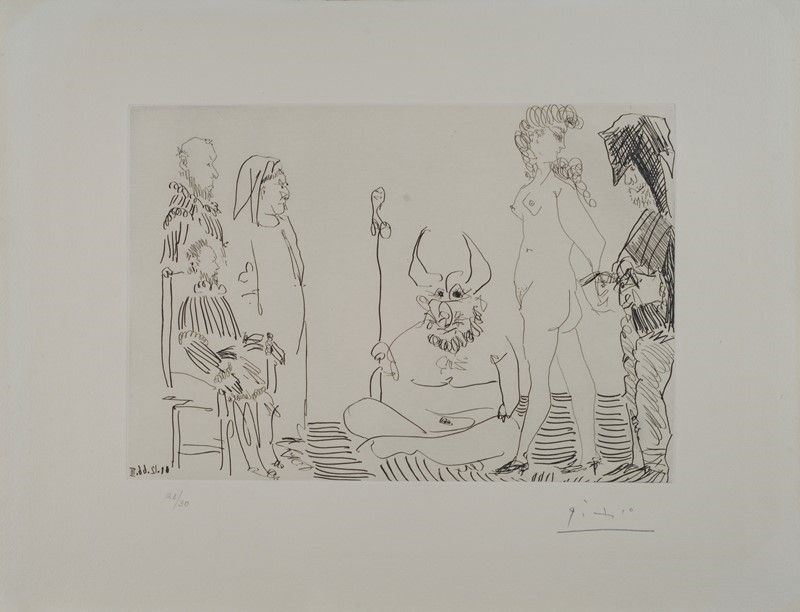 Pablo Picasso - Le Cocu Assistant a la Comparution, Devant L’inquisition, D’une Femme Nue Enchain...