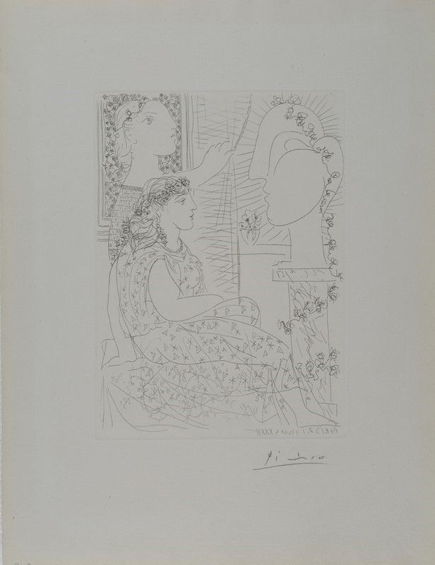 Pablo Picasso - Deux Femmes Regardant Une Tete Sculptee