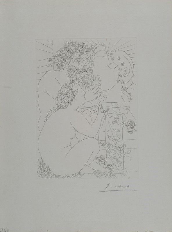 Pablo Picasso - Sculpteur Avec Son Modele, Sa Sculpture Et un Bol D’anemones