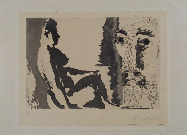 Pablo Picasso : Nu et spectateur  (1965)  - Acquatinta e puntasecca su foglio Rives - Auction Grafica ed Edizioni, Arte Moderna e Contemporanea - III - Galleria Pananti Casa d'Aste
