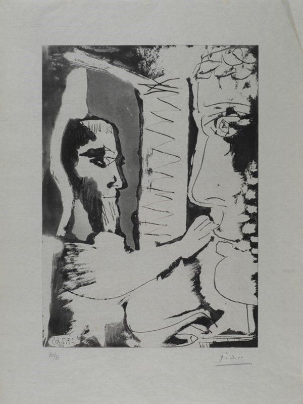 Pablo Picasso : Sculpteur et sculpture  (1965)  - Acquaforte e punta secca su foglio carta japon - Auction Grafica ed Edizioni, Arte Moderna e Contemporanea - III - Galleria Pananti Casa d'Aste