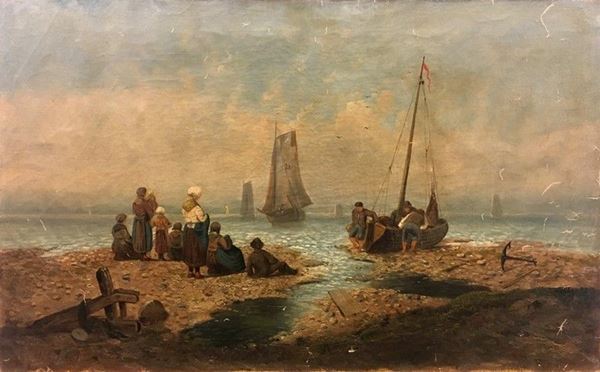 Ugo Manaresi : La partenza dei pescatori  ((1891))  - Olio su tela - Asta AUTORI DEL XIX E XX SEC - II - Galleria Pananti Casa d'Aste