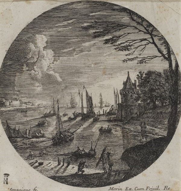 Porto con barche  - Stampa - Asta ARREDI E OGGETTISTICA - Galleria Pananti Casa d'Aste