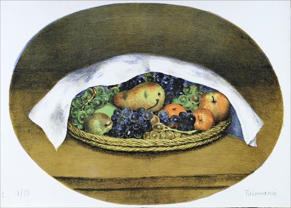 Nino Tirinnanzi : Cestino di frutta coperto  - Litografia - Asta GRAFICA ED EDIZIONI - Galleria Pananti Casa d'Aste