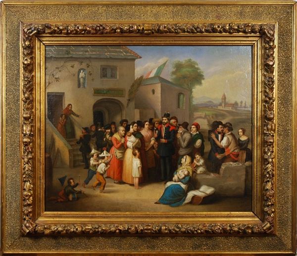 Anonimo, XIX sec. : Dipinto ad olio su tela  (Italia, 1860 ca.)  - Asta ARMI ANTICHE, MILITARIA, LIBRI - Galleria Pananti Casa d'Aste