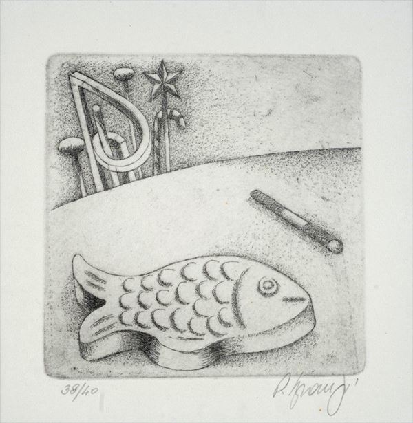 Anonimo, XX sec. : Natura morta con pesce  - Auction GRAFICA ED EDIZIONI - Galleria Pananti Casa d'Aste