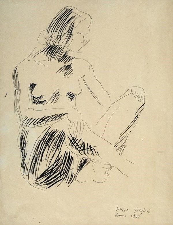 Pericle Fazzini : Figura   (1939)  - China su carta - Asta Arte Moderna e Contemporanea - Galleria Pananti Casa d'Aste
