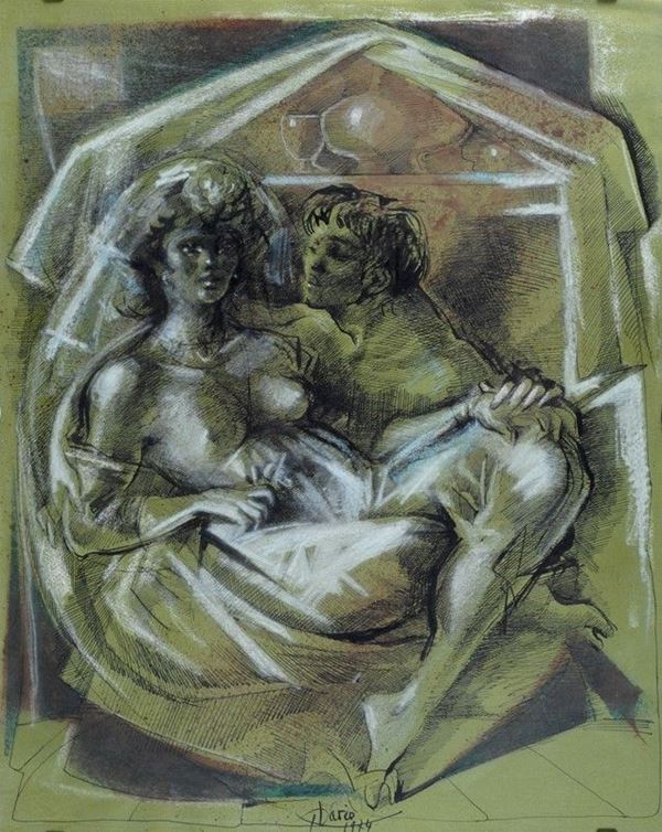 Dario Cecchi : David e Bethsabea  (1974)  - Tecnica mista su carta - Asta Arte Moderna e Contemporanea - Galleria Pananti Casa d'Aste