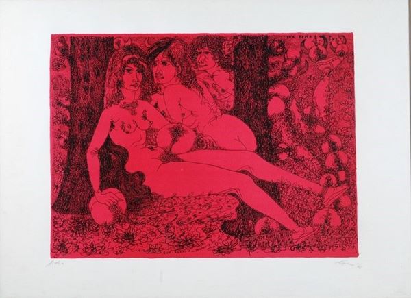 Tono Zancanaro : Eva, Adamo e il serpente  (1966)  - Litografia - Asta GRAFICA ED EDIZIONI - Galleria Pananti Casa d'Aste